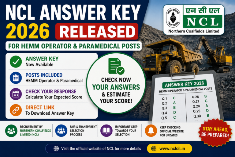 NCL Answer Key 2026 Released for HEMM Operator & Paramedical Posts